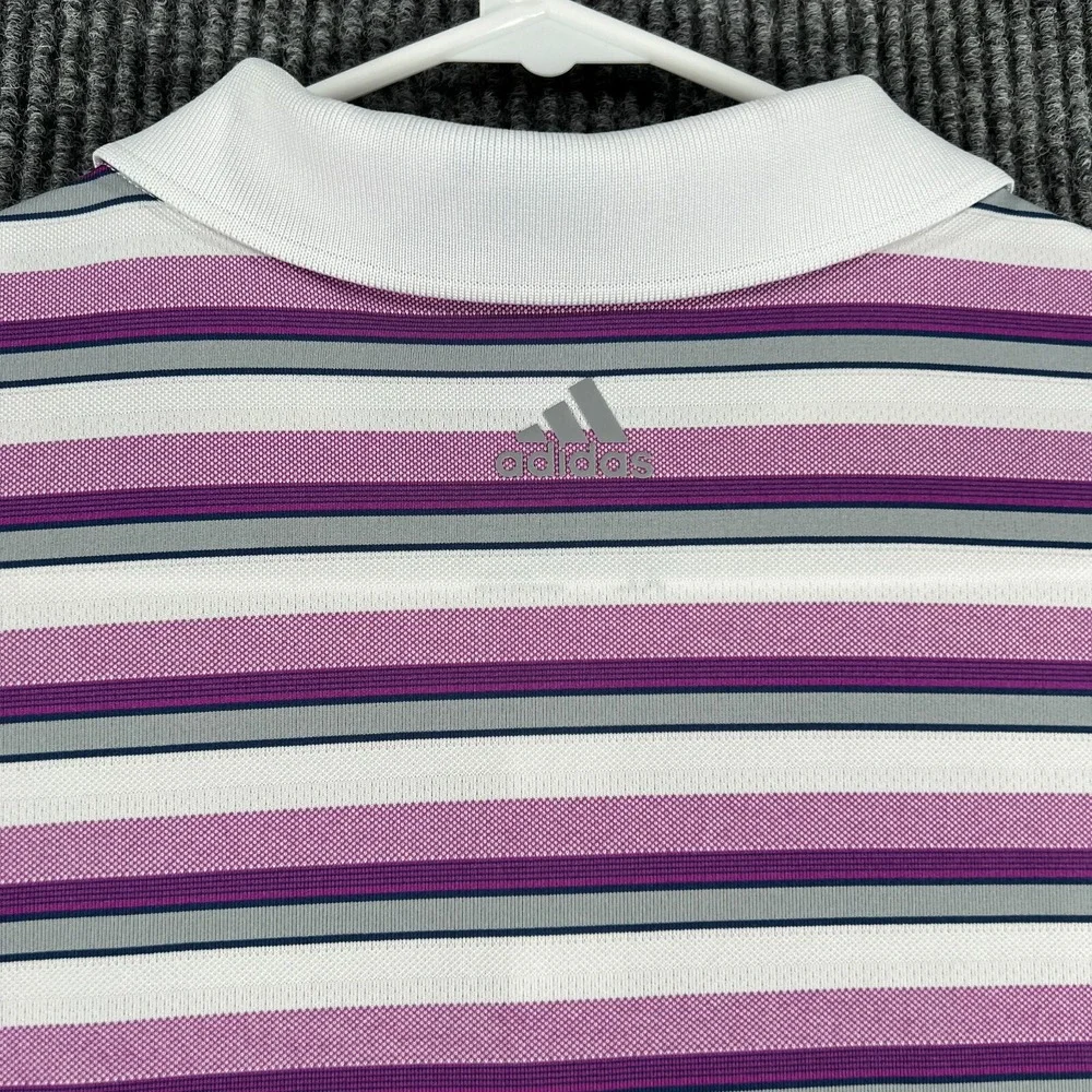 Adidas Polo Shirt Mens XL Extra Large Purple Striped Short Sleeve Golf Casual